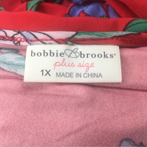 Bobbie Brooks Soft Plus Size Red Floral Dress 1X Rushed V neck - Picture 8 of 8